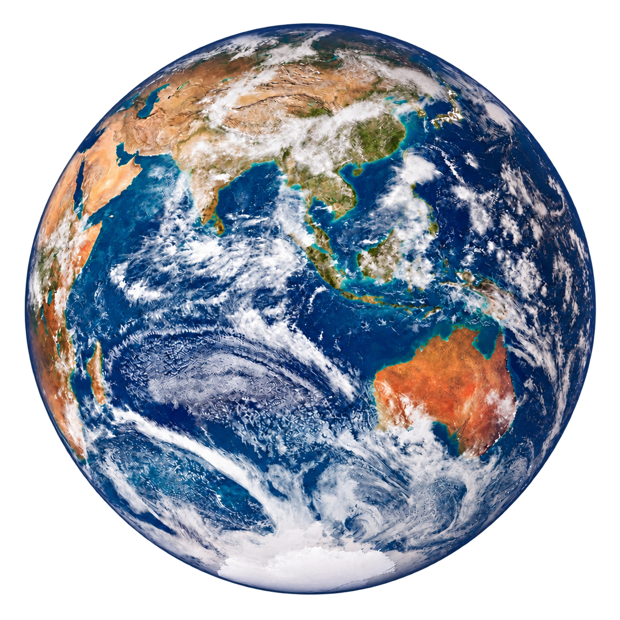 Illustrative blue image of Earth, showing the eastern hemisphere