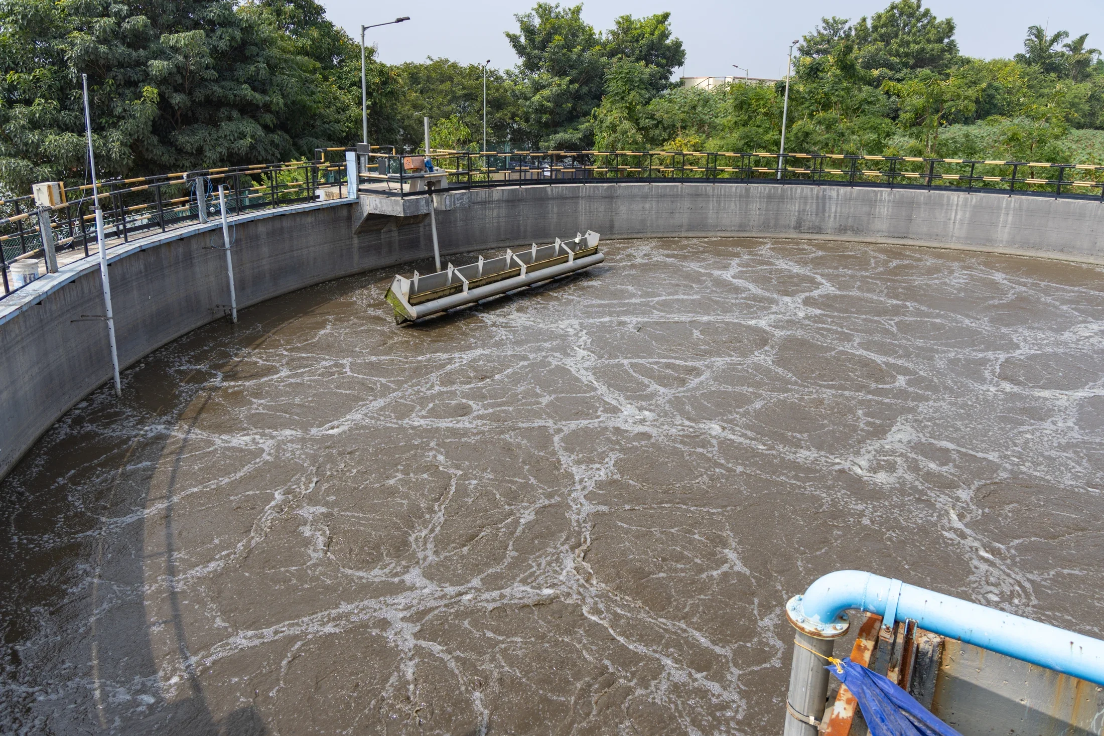 Active circular aeration basin using the activated-sludge process at Doddabommasandra Lake sewage treatment plant, Bengaluru, Karnataka, India, 27 November 2025.